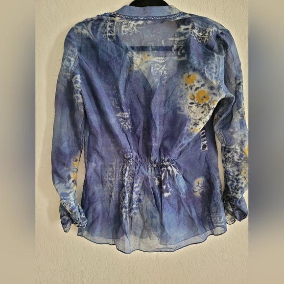 Elie Tahari cotton + silk blue paisley boho top | size small - Picture 4 of 5